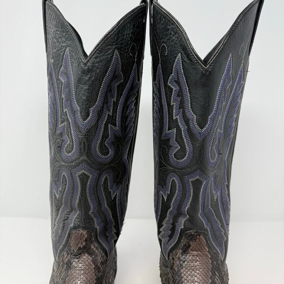 Panhandle Slim Western Boots Men's 8.5 B Black Brown Snakeskin Cowboy Boots - Picture 10 of 15